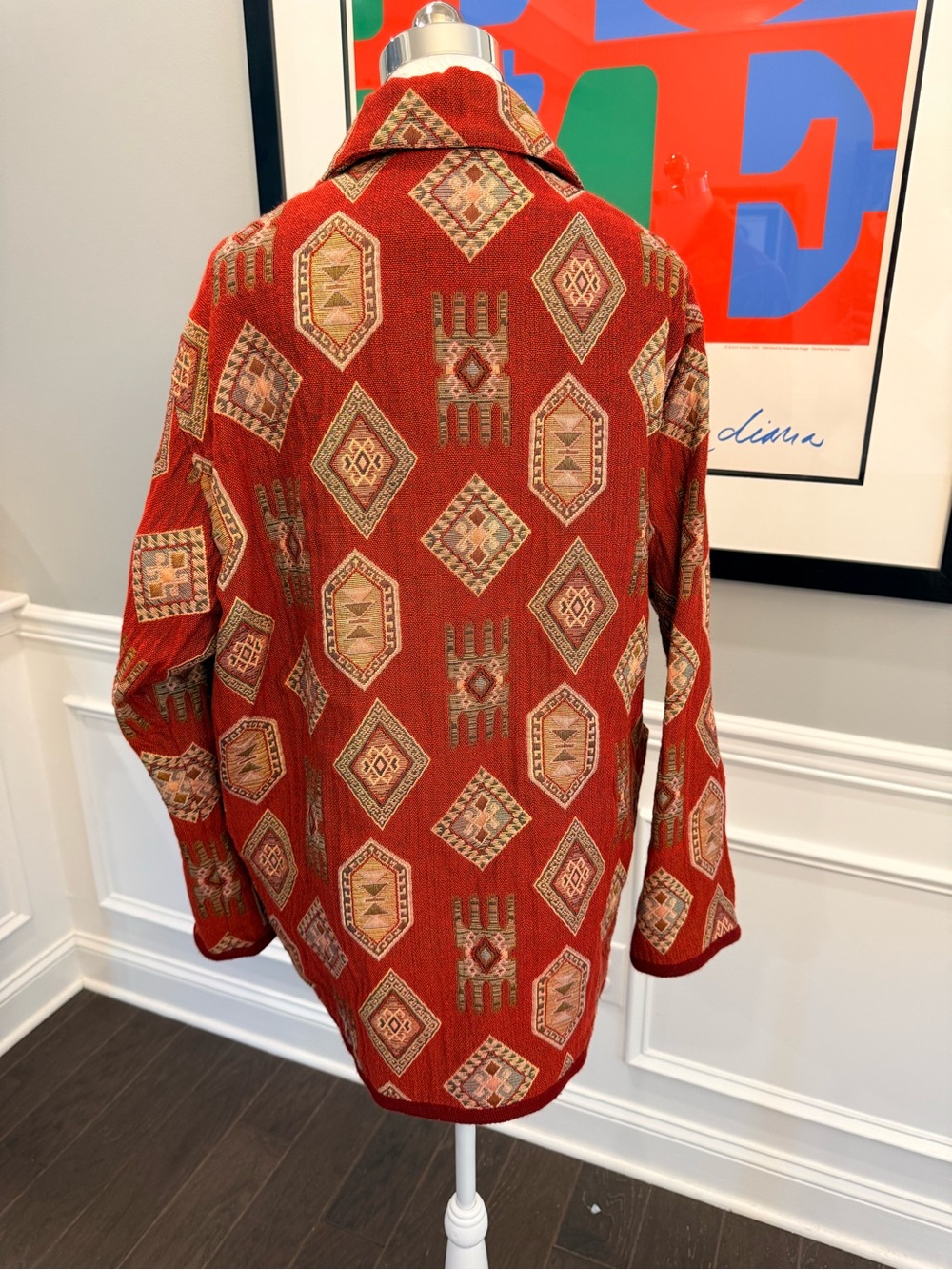 VTG The Limited Collection Tapestry Jacket Aztec Southwestern Red Boho Coat L - Picture 3 of 13